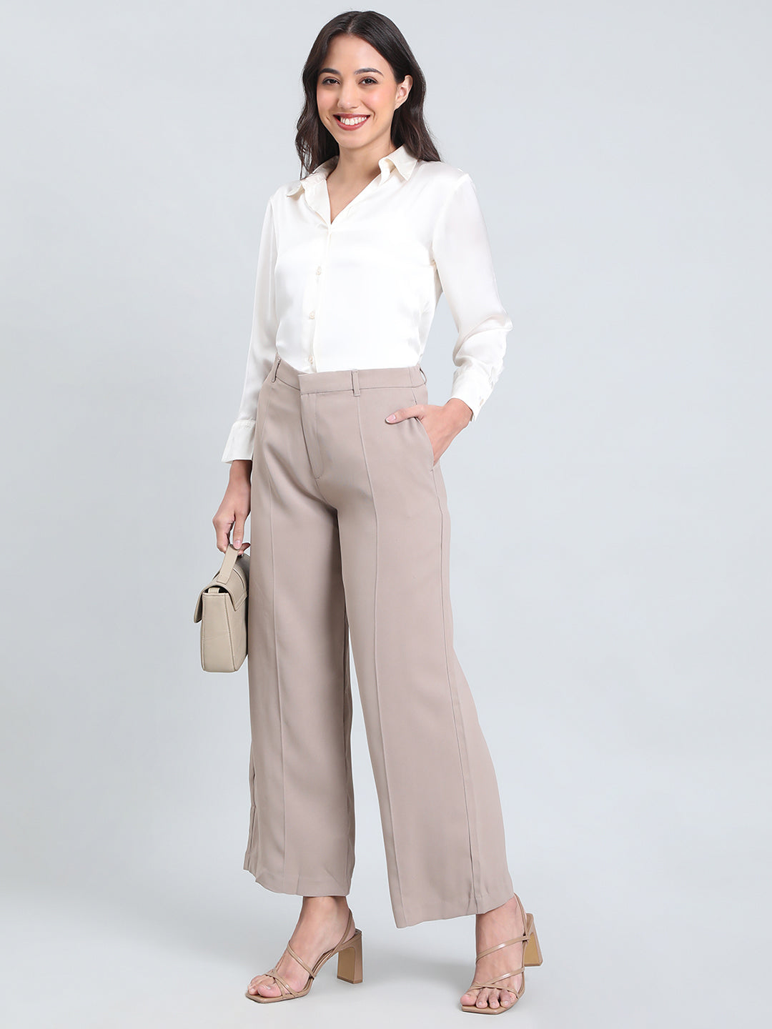 Light Chocolate Crepe Wide Trouser