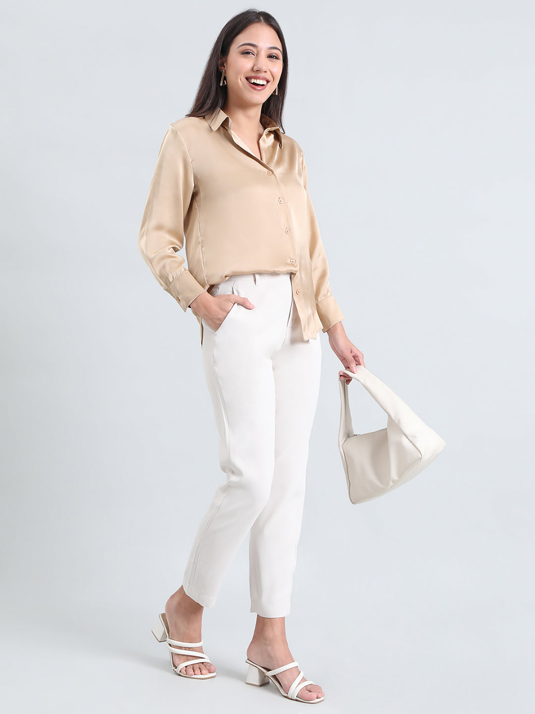 Cream Crepe Tapered Trouser