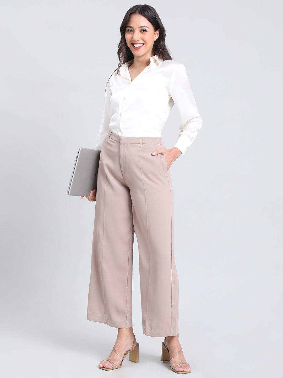 Dusty Pink Crepe Wide Trouser