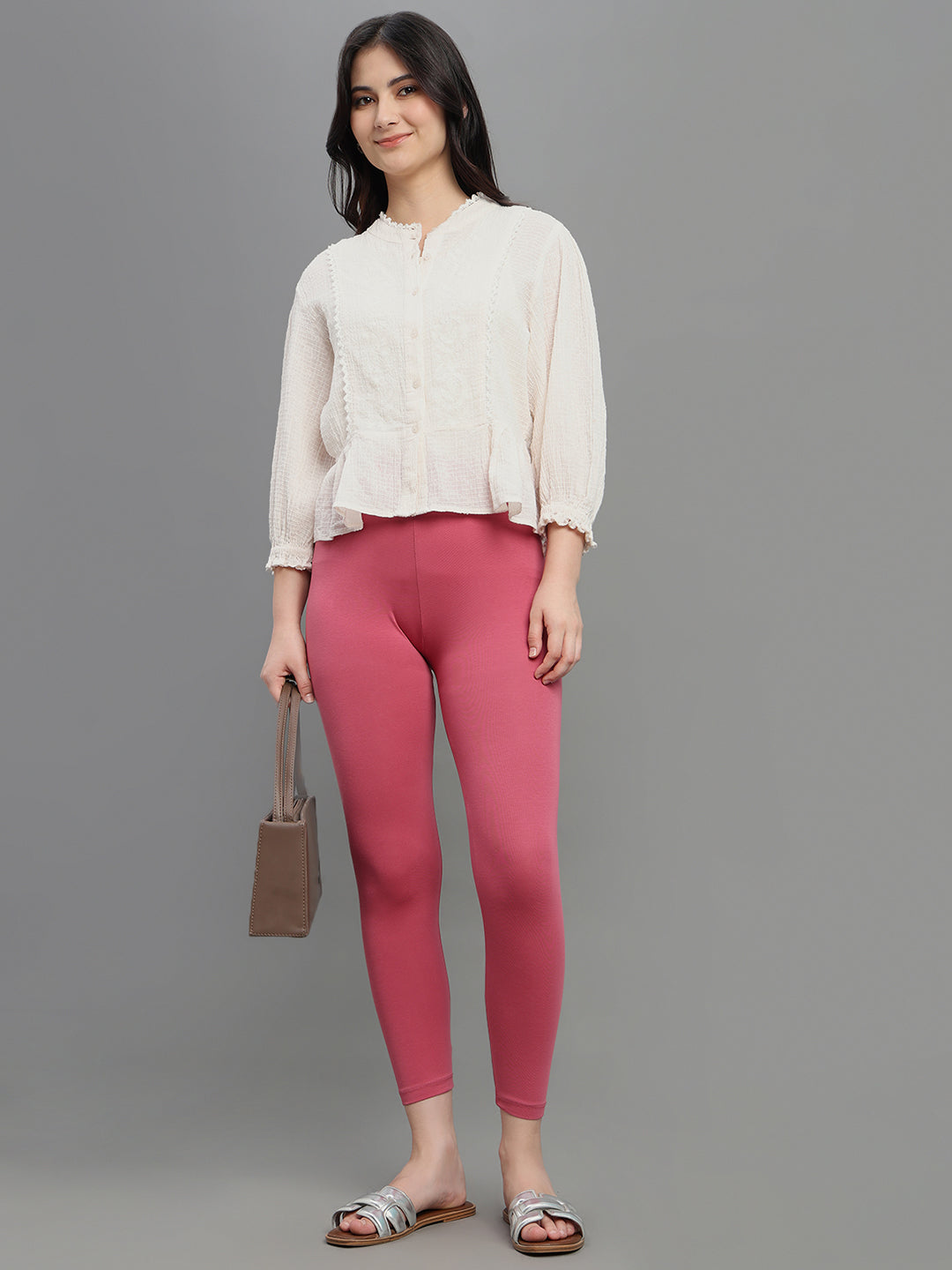Pink Cotton Stretch Cropped Leggings