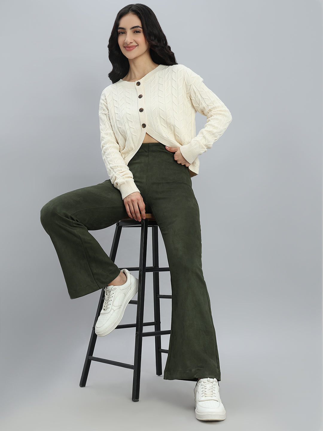 Dark Olive Suede Bell Bottom