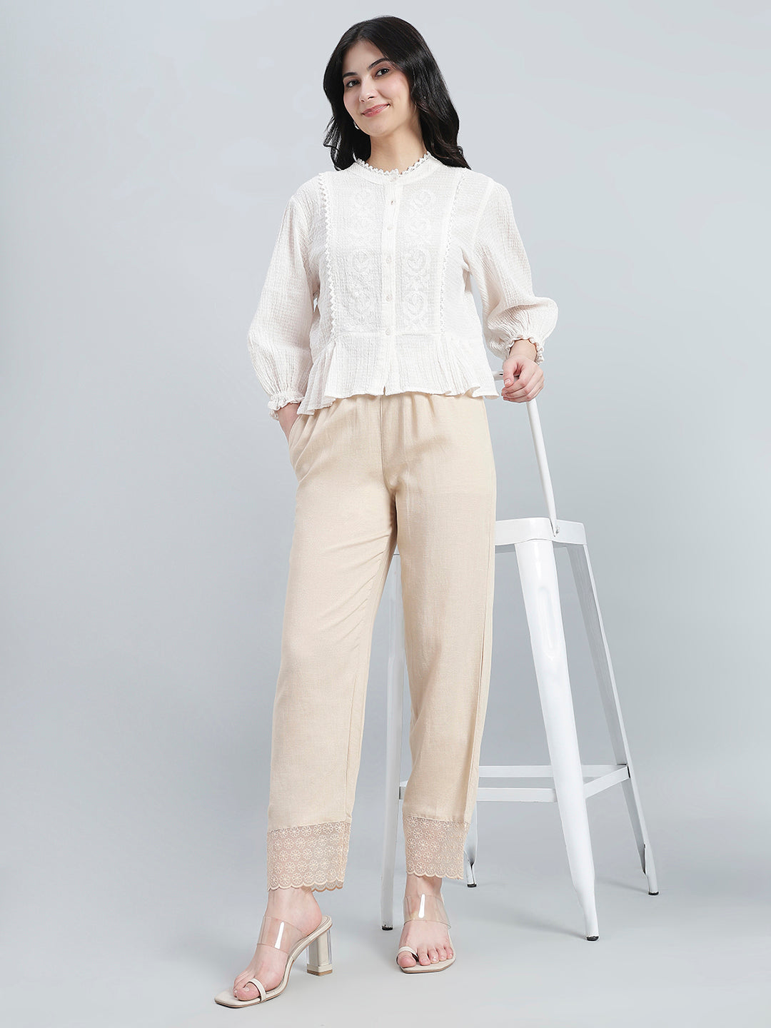 Light Beige Organza Ethnic Pant