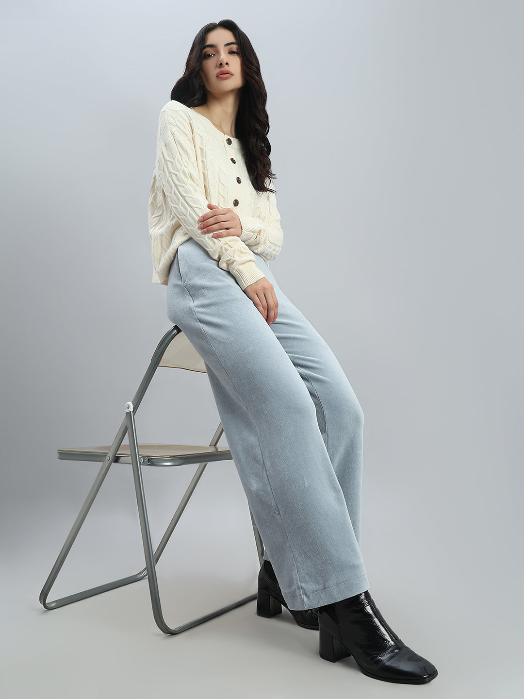 Dusty Blue Corduroy Wide Pants