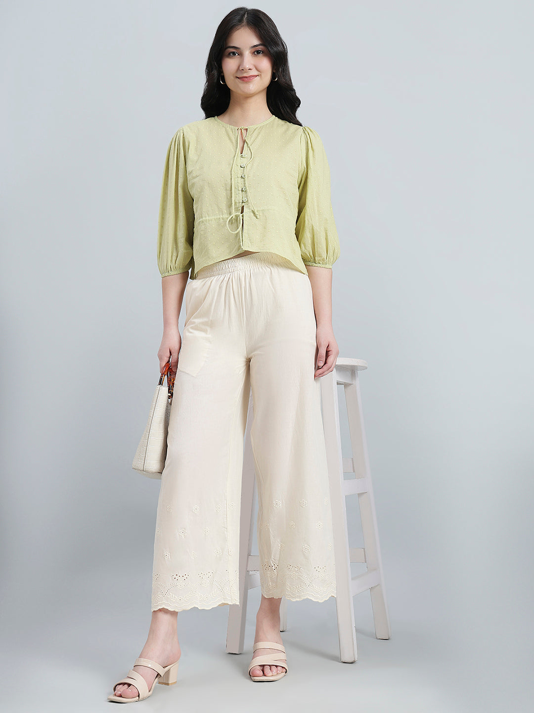 Cream 100% Cotton Hakoba Wide Pant