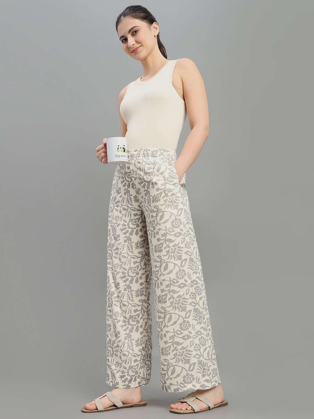 White Viscose Printed Palazzo