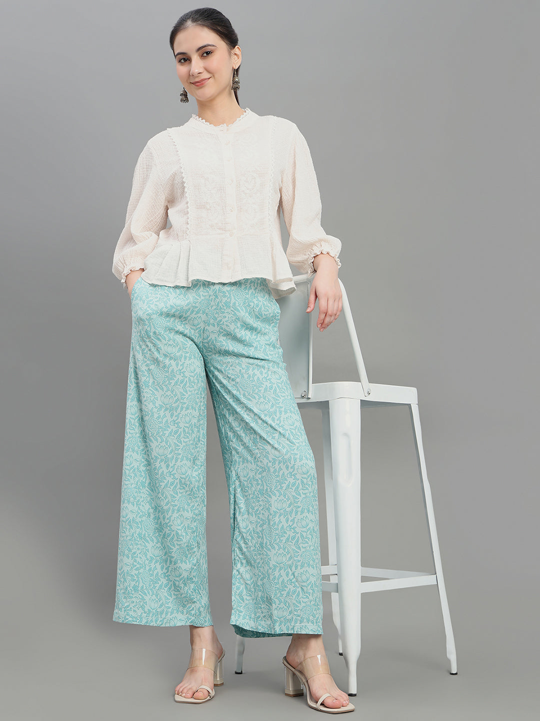 Blue Viscose Printed Palazzo