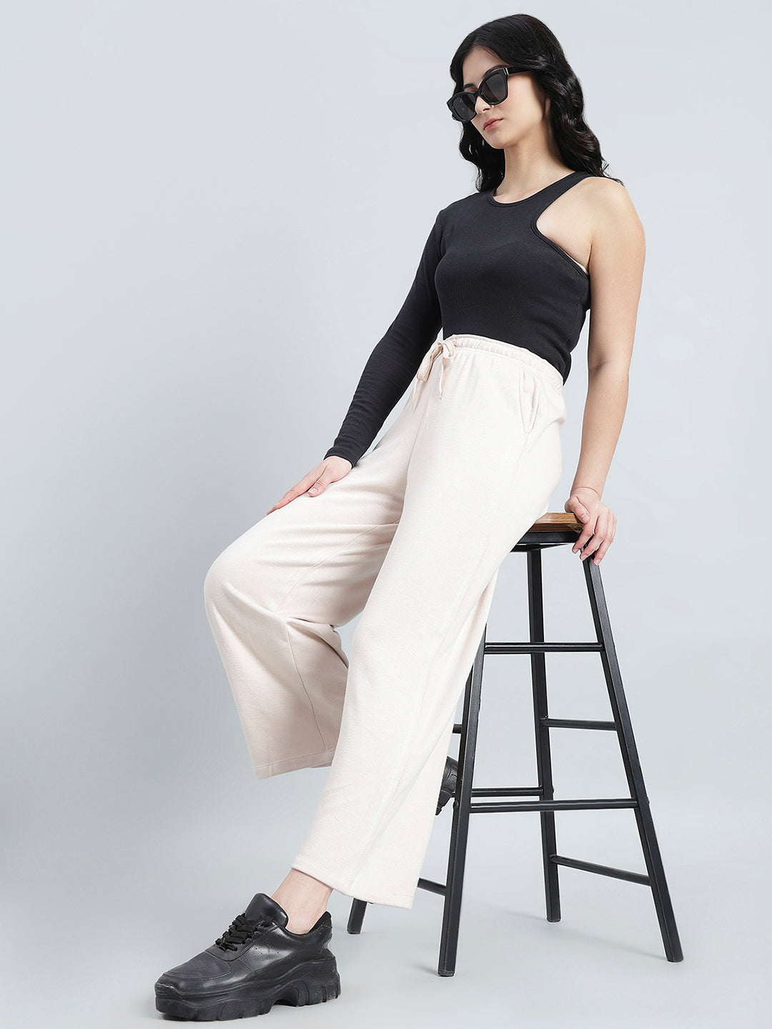 Cream Fleece Wide Pant