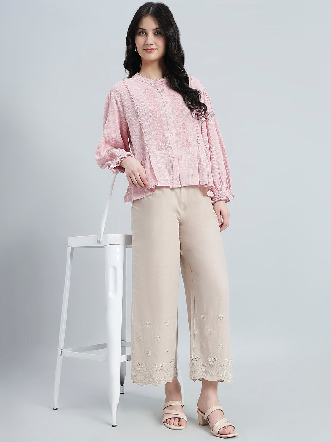Light Beige 100% Cotton Hakoba Wide Pant