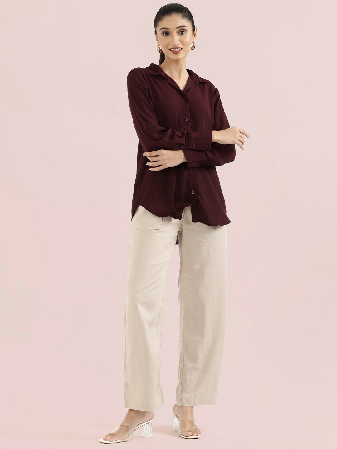 Crepe Classic Collar Long Shirt