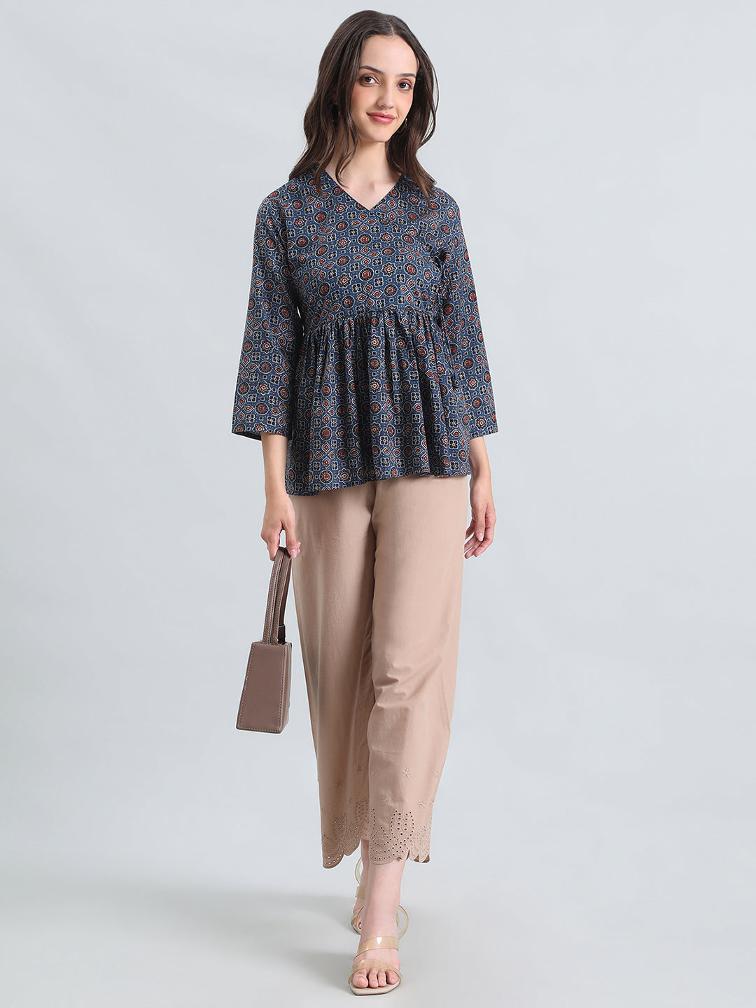 Cotton Ajrakh Print Peplum Blouse
