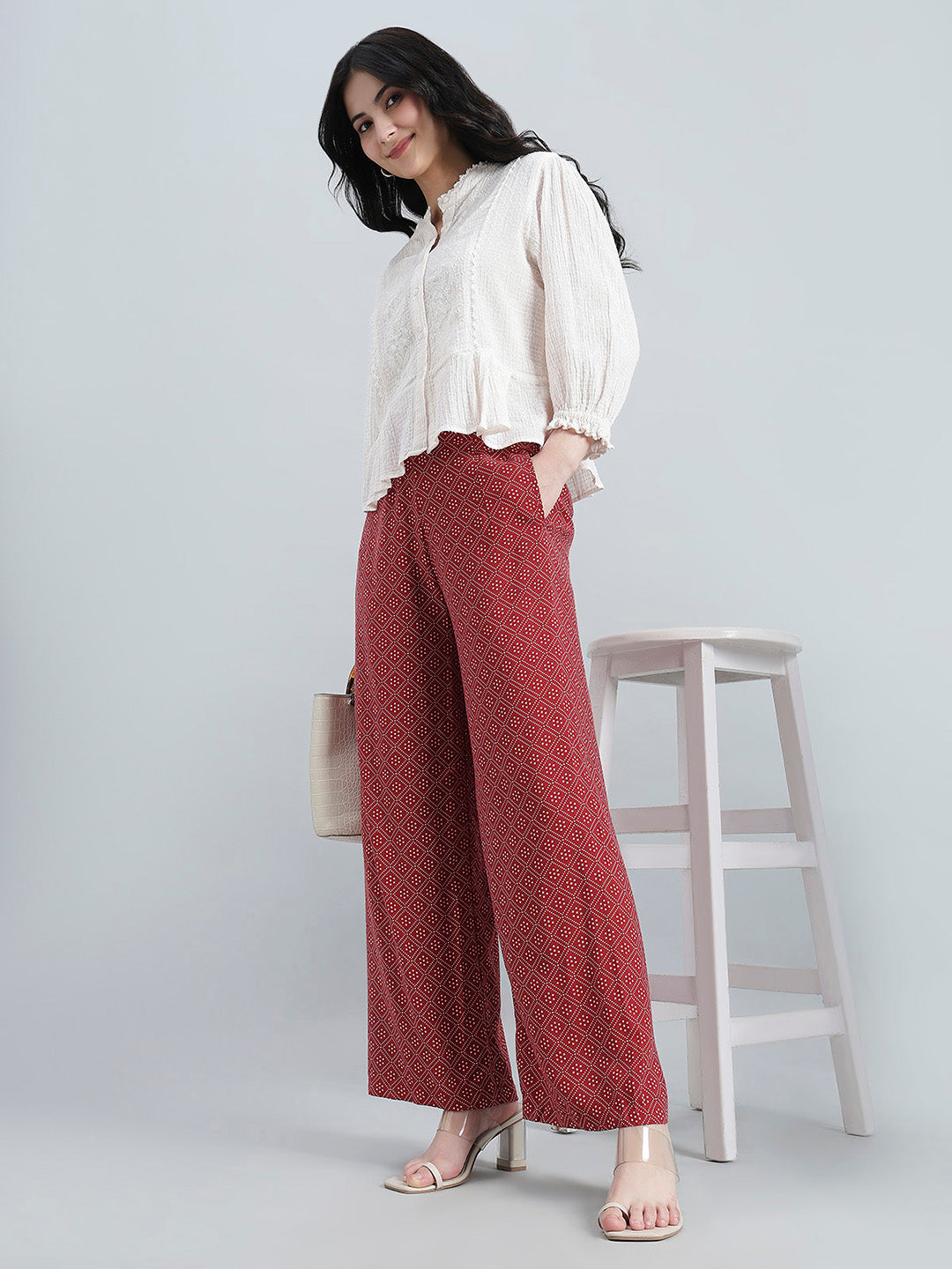 Red Woven Viscose Printed Palazzo