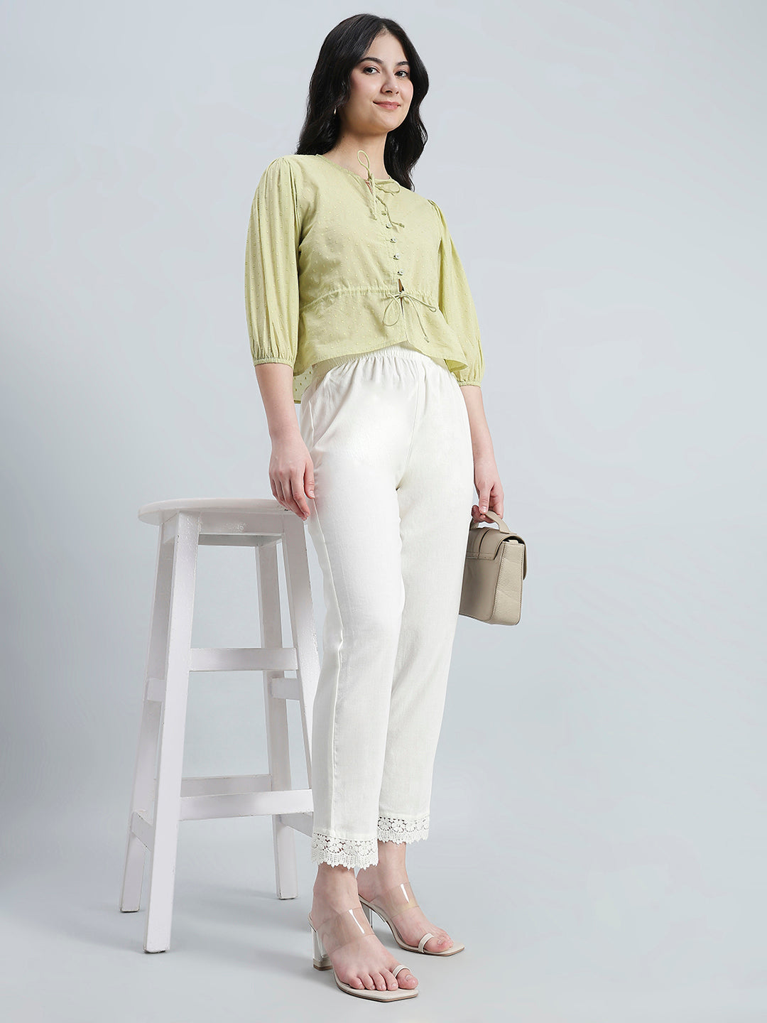 Cream 100% Cotton Lace Pencil Pant