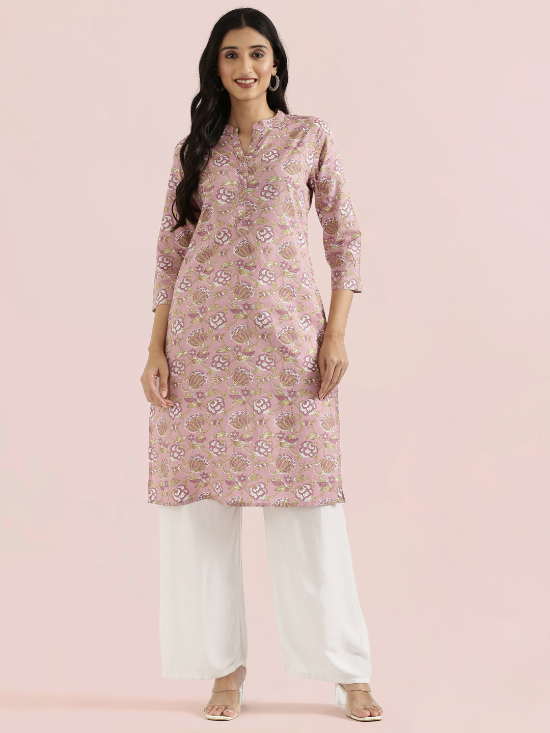 Cotton Floral Block Print Straight Kurta