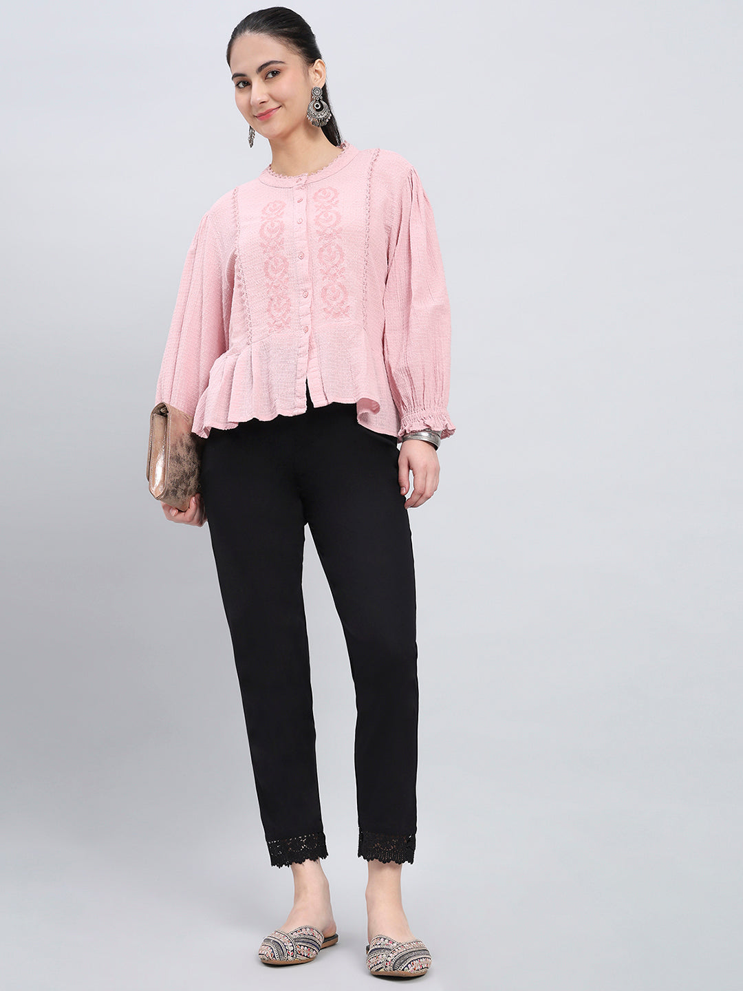 Black 100% Cotton Lace Pencil Pant