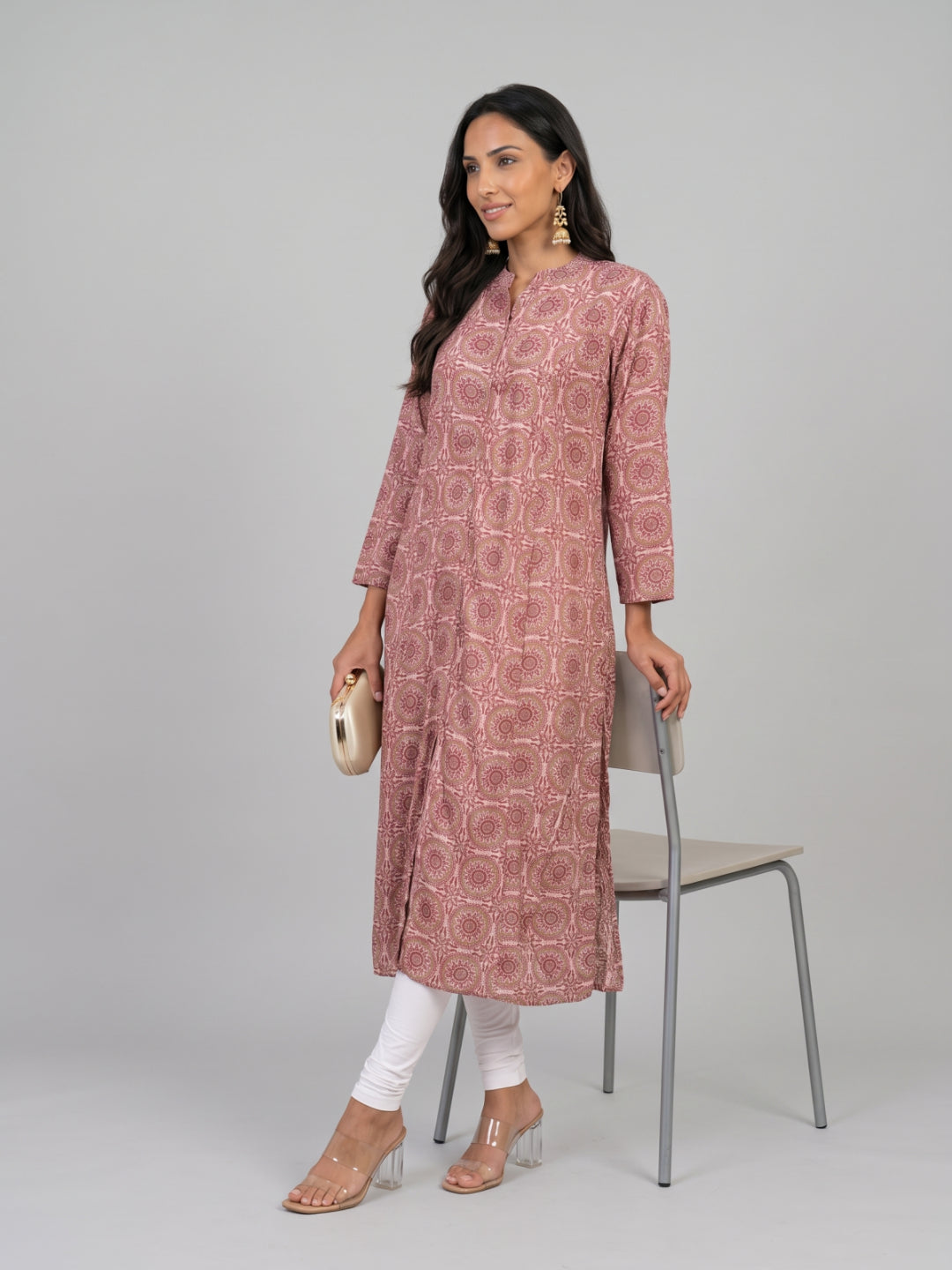 Maroon Viscose Floral Print A-Line Kurta