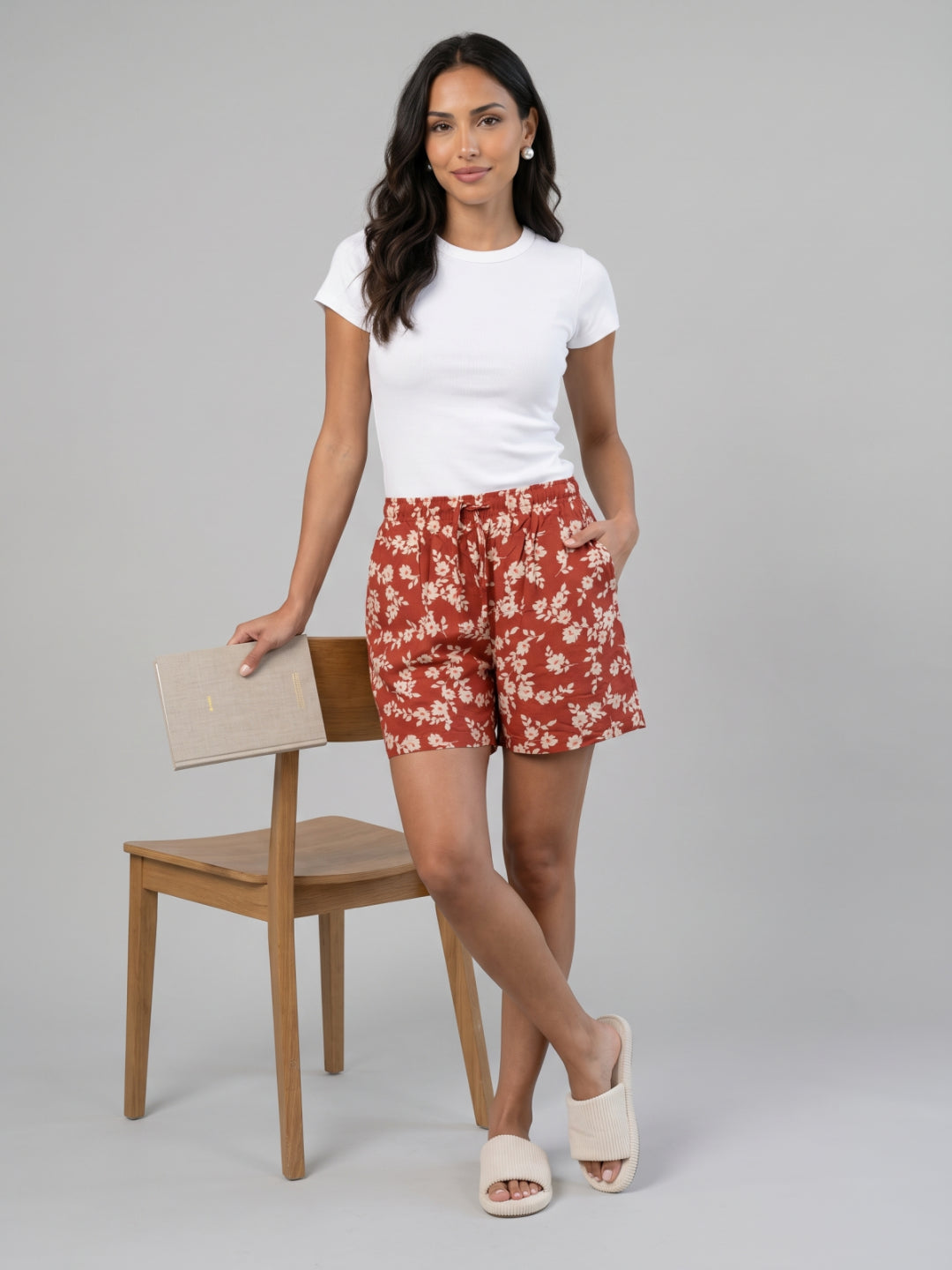 Maroon Woven Viscose Printed Lounge Shorts