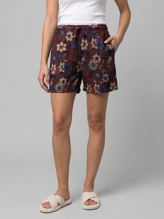 Red Woven Viscose Printed Lounge Shorts