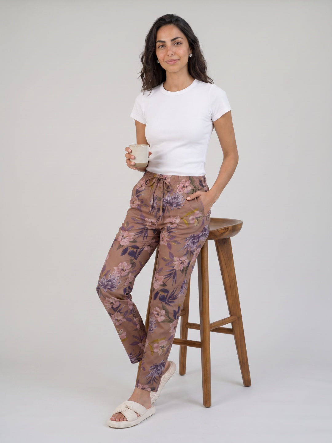 Medium Pink Woven Viscose Printed Lounge Pants