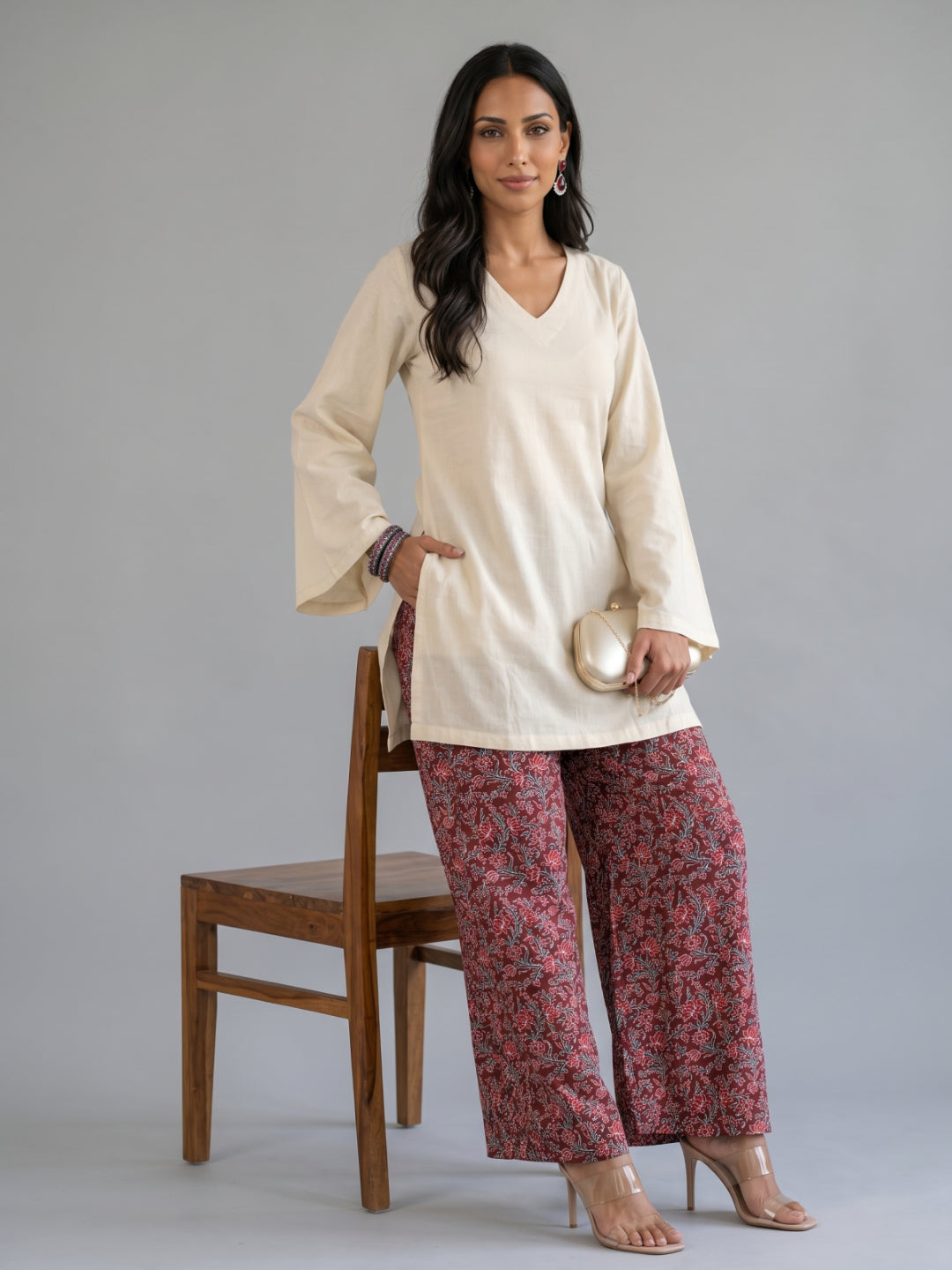Maroon Viscose Printed Palazzo