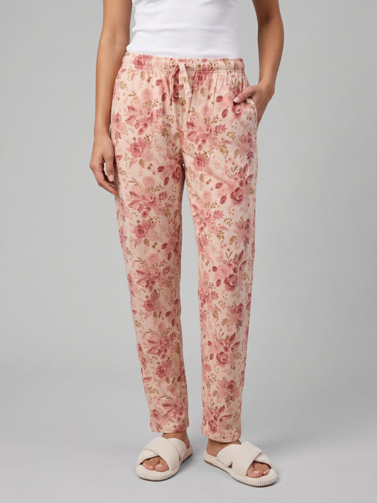 White Cotton Knit Printed Lounge Pants