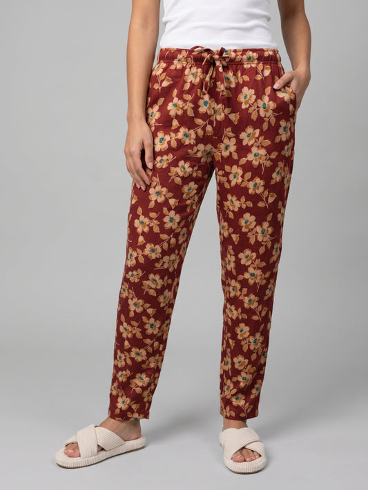 Red Cotton Knit Printed Lounge Pants