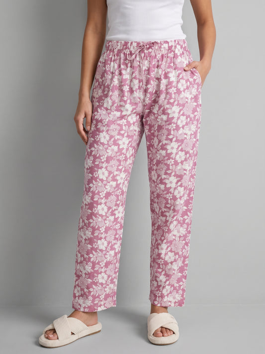 Pink Woven Viscose Printed Lounge Pants