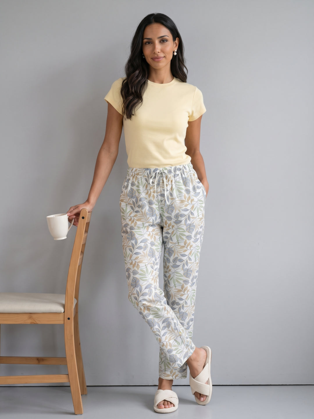 Blue Woven Viscose Printed Lounge Pants