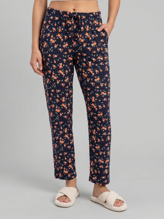 Navy Cotton Knit Printed Lounge Pants