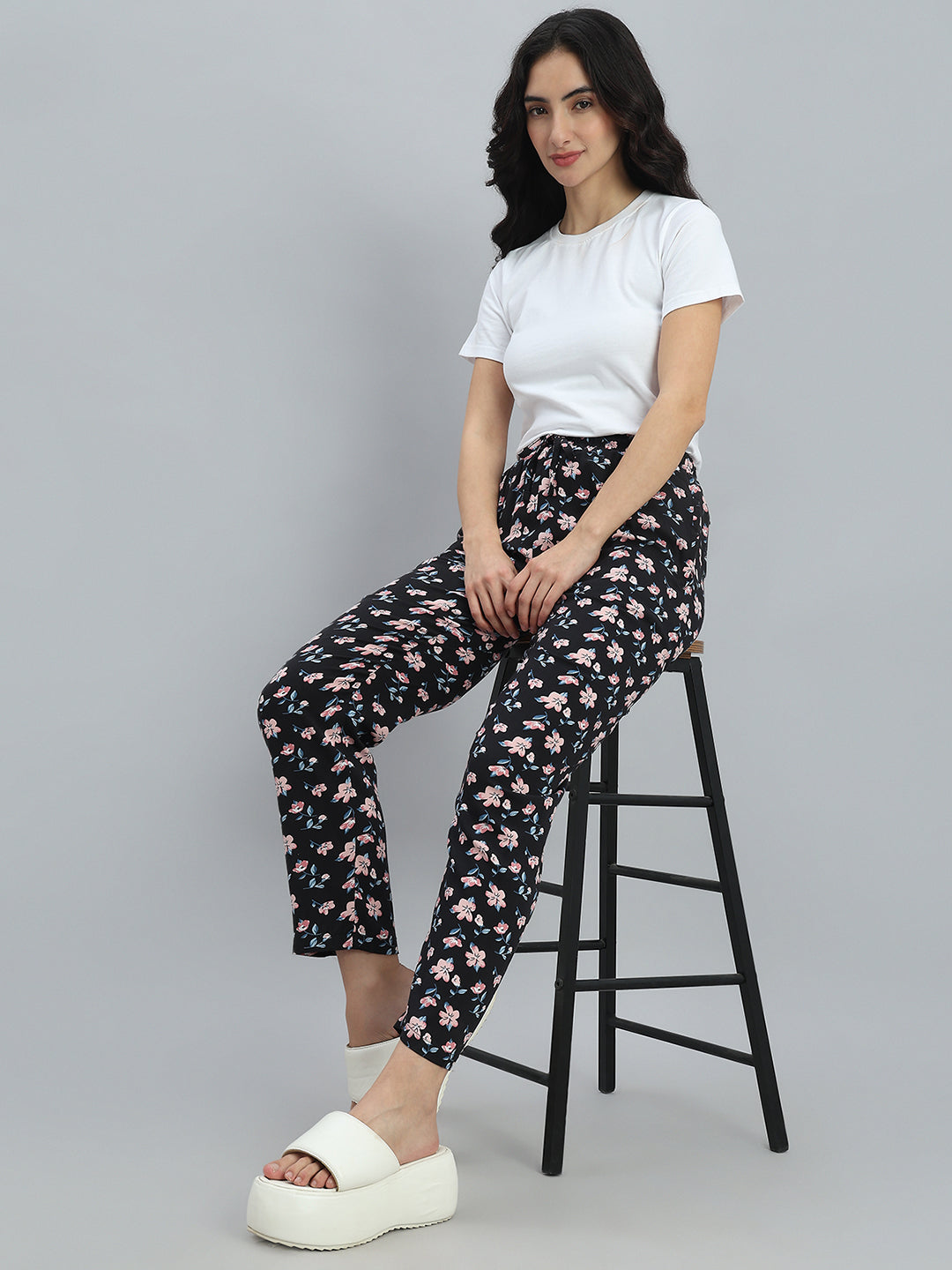 Black Woven Viscose Printed Lounge Pants