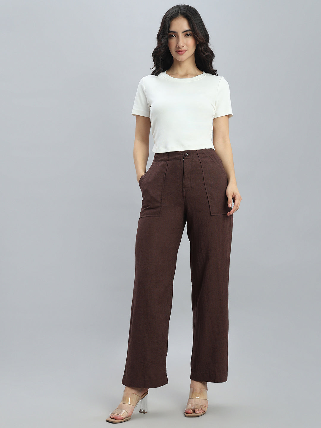Brown Linen Cargo Pants
