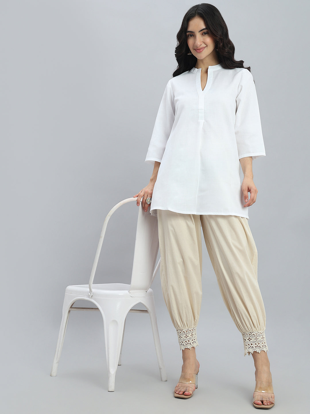 Cream Embroidered Lace Salwar