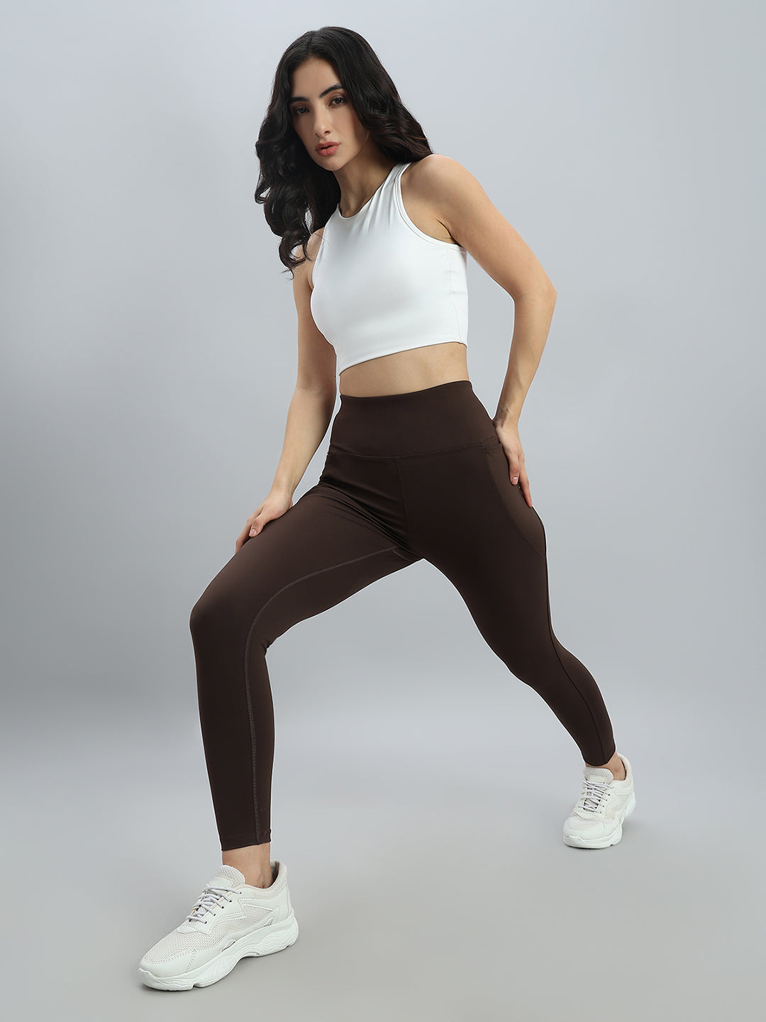 Dark Brown Nylon Stretch Training Tights