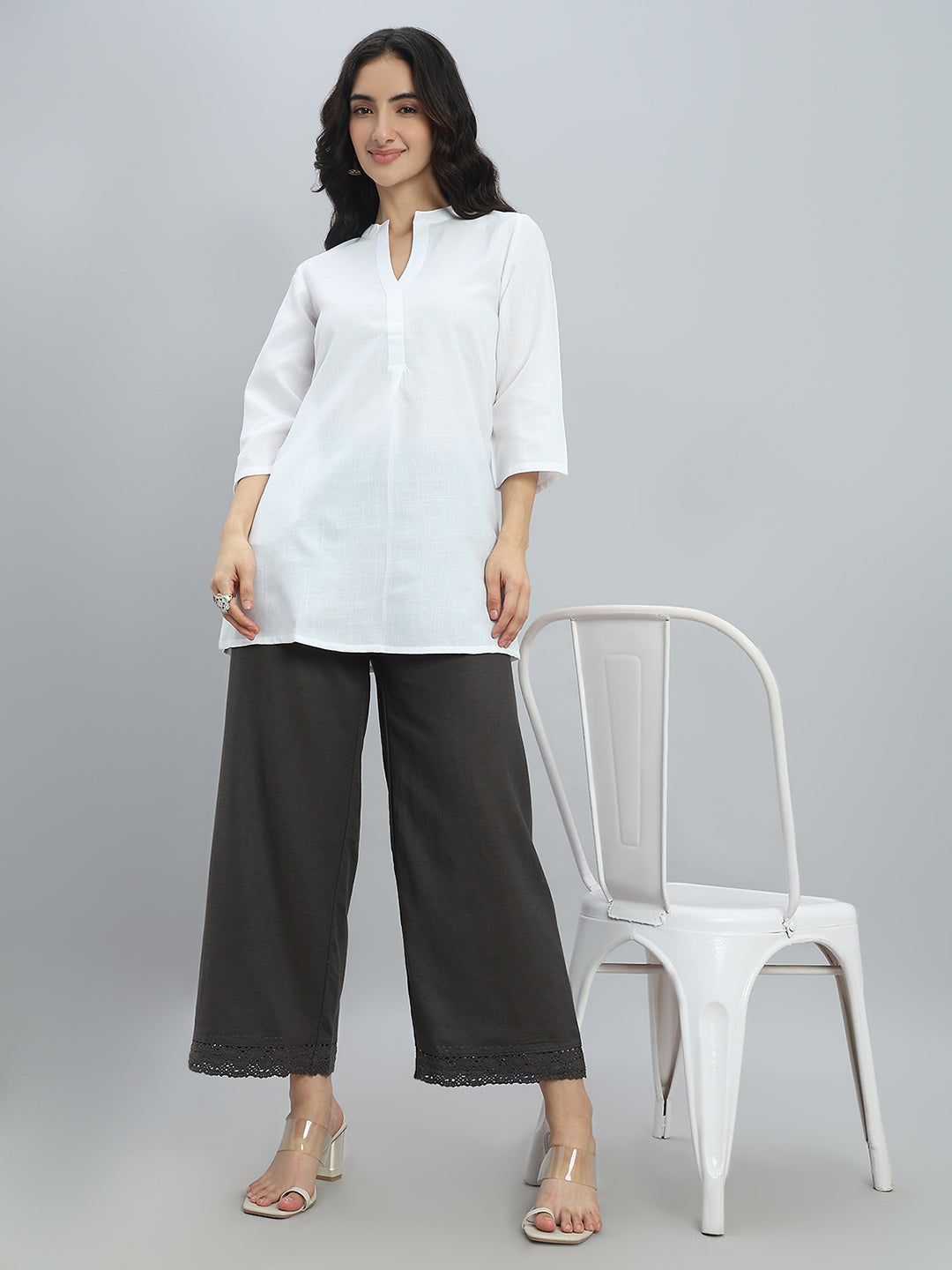 Medium Grey Linen Lace Palazzo