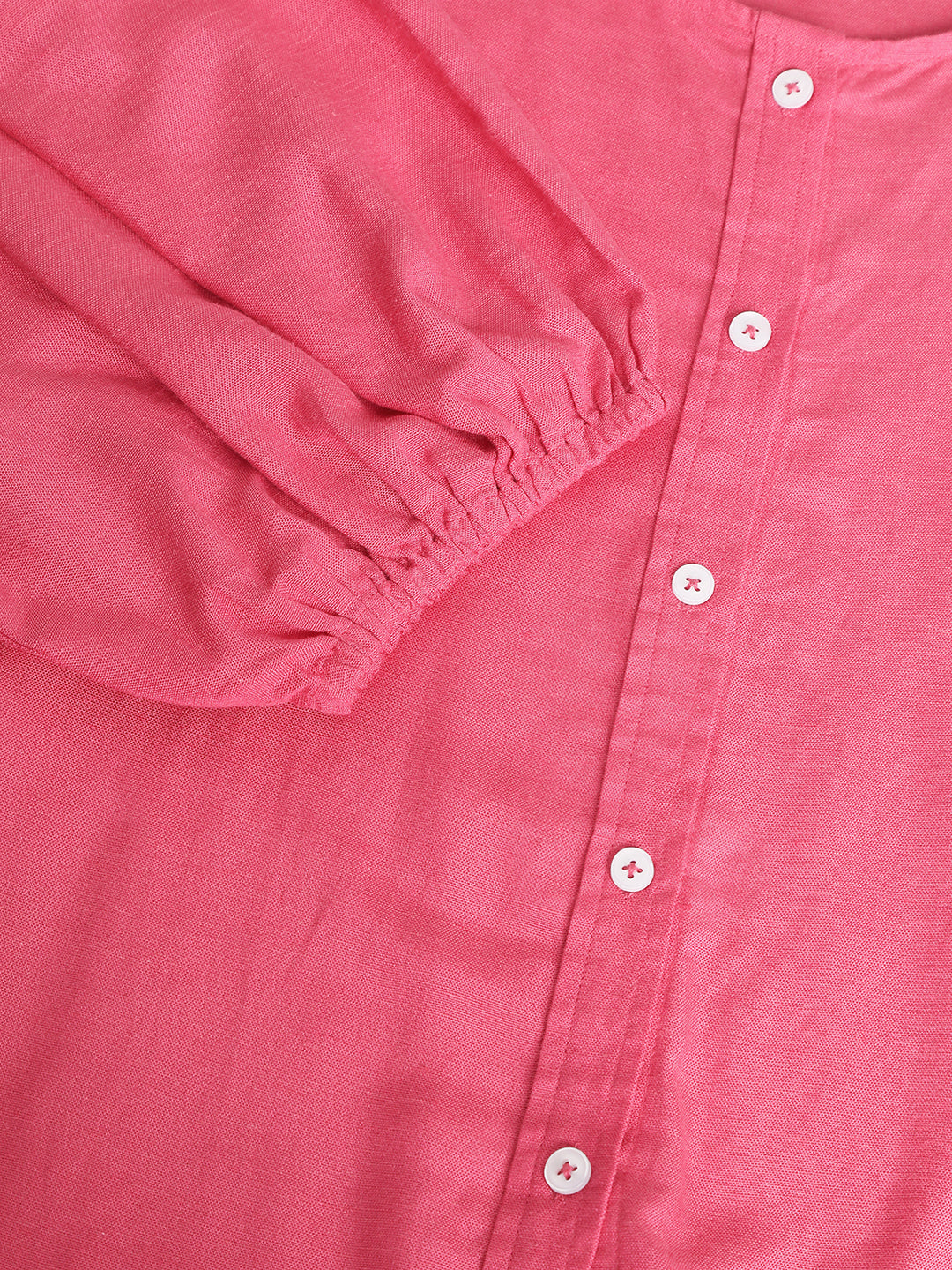 Linen Puff Sleeve Crew Neck Shirt