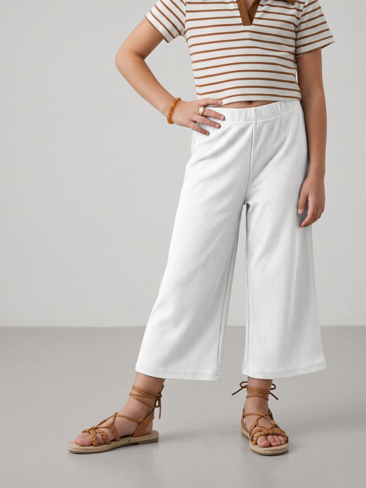 White Rayon Poly Stretch Rib Palazzo