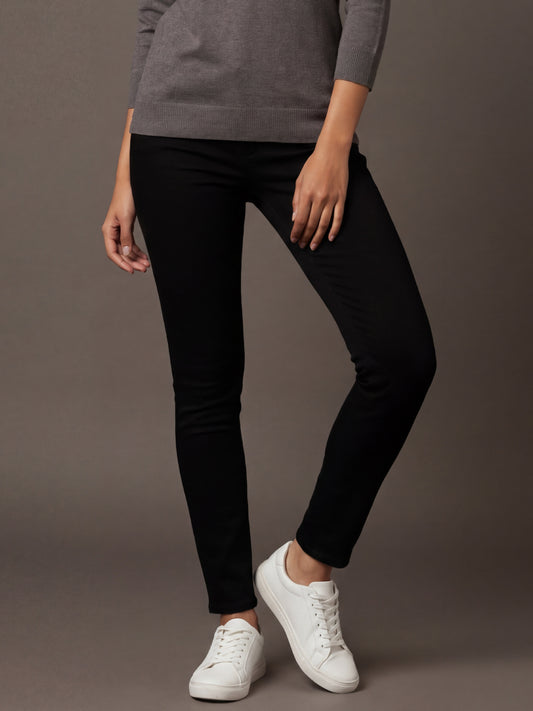 Black Cotton Polyester Super Stretch Jeggings