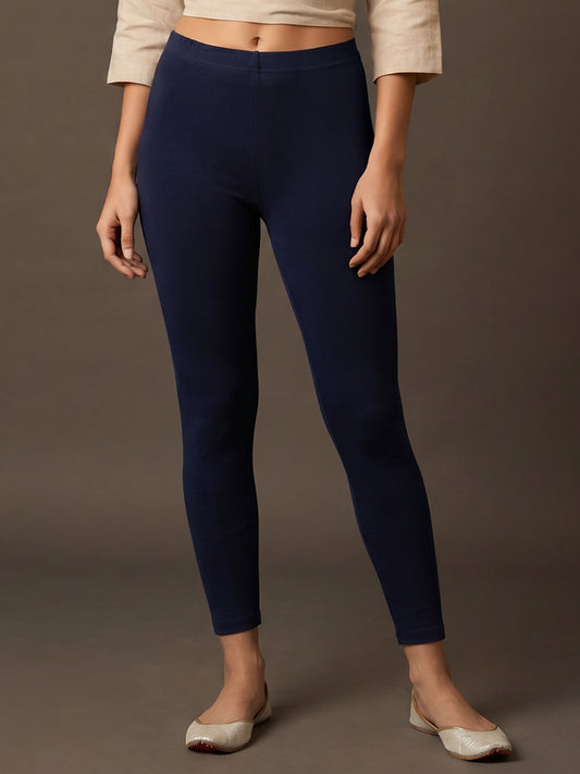 Navy Cotton Stretch Ankle Length Leggings