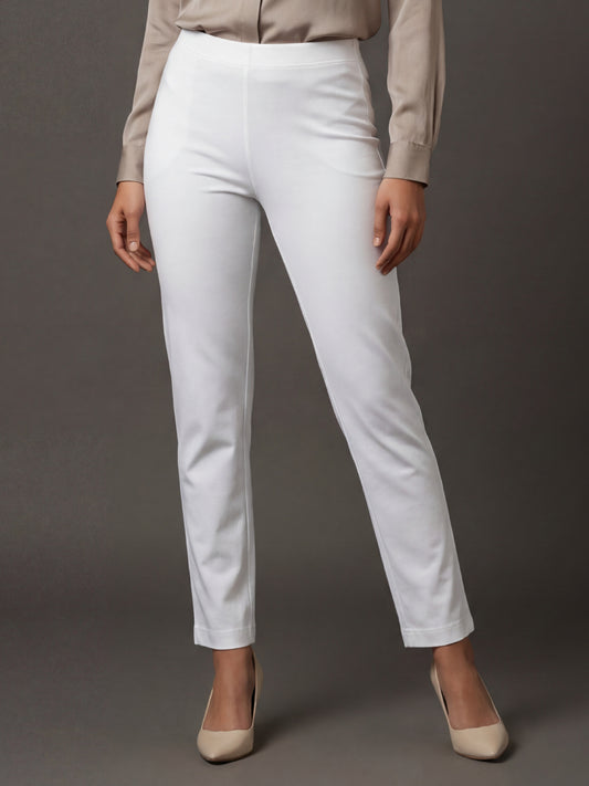 White Cotton Stretch Kurti Pants