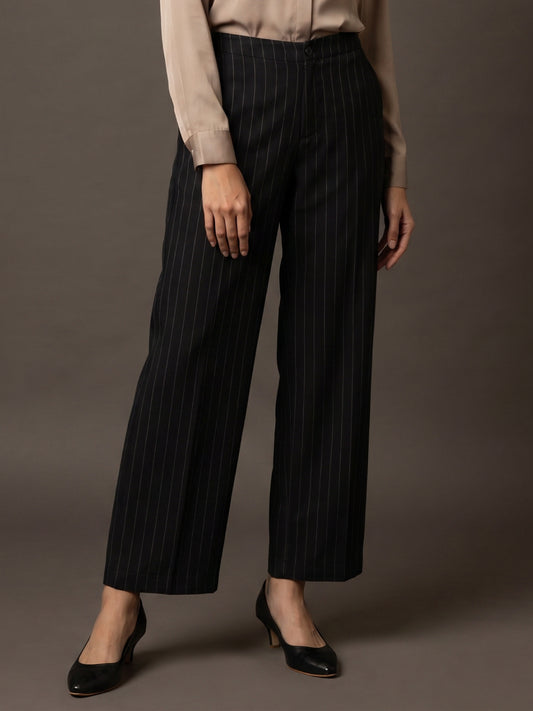 Black Cotton Stripes Cargo Pant