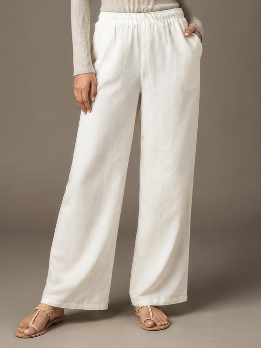 Cream Viscose Blend Linen Palazzos