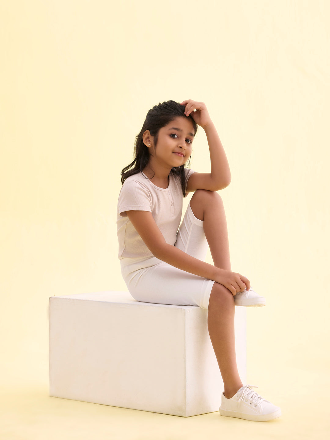 Cream Cotton Stretch Cycling Shorts