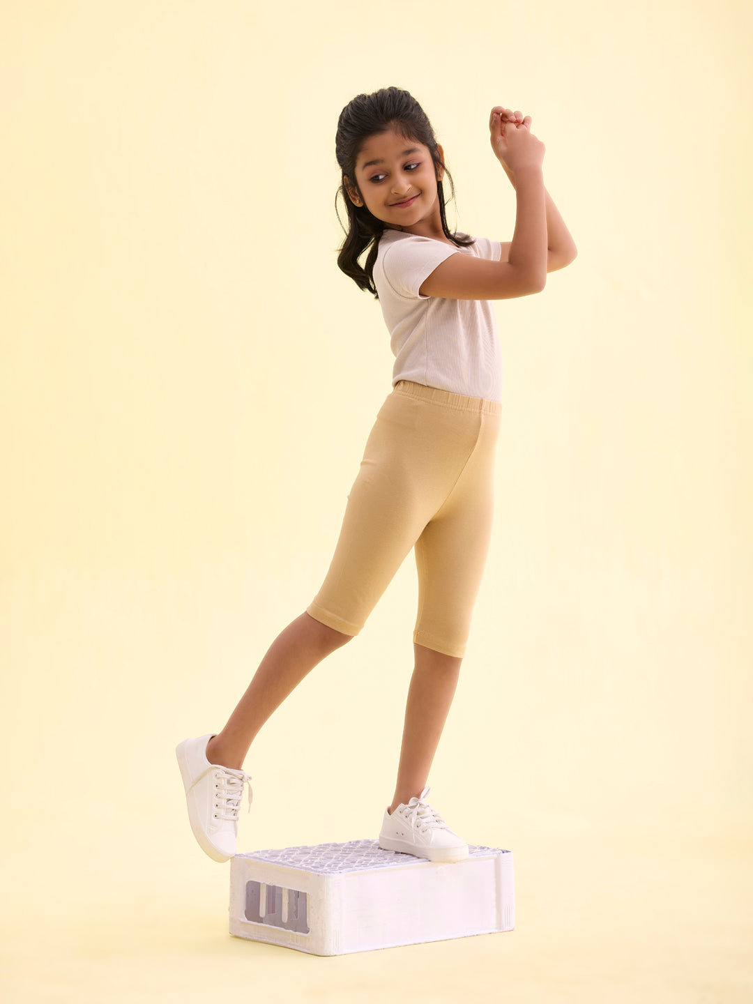 Light Wheat Cotton Stretch Cycling Shorts