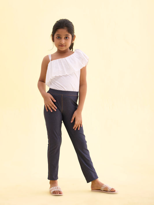 Blue Cotton Poly Stretch Knit Jeggings