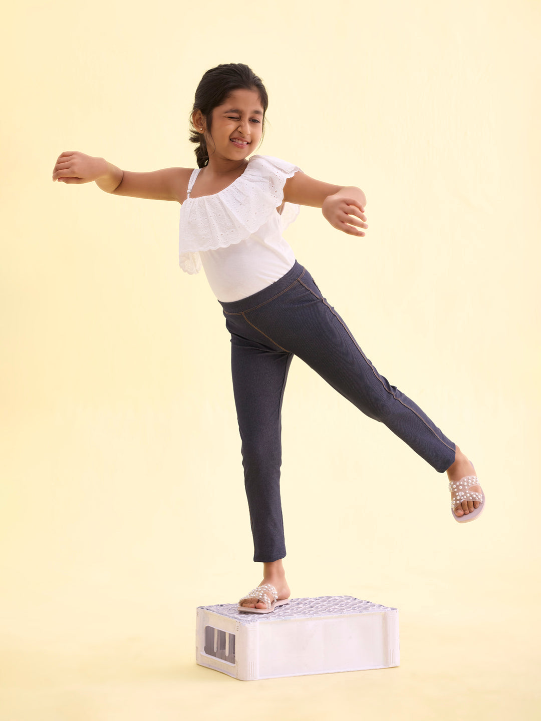 Blue Cotton Poly Stretch Knit Jeggings