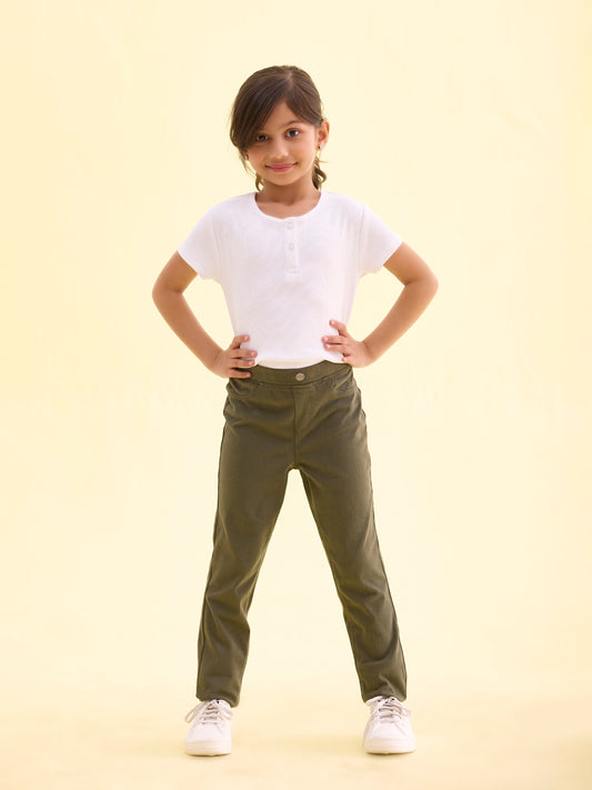 Olive Green Cotton Poly Stretch Super Stretch Jeggings