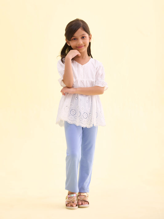 Baby Blue Cotton Stretch Ankle Length Leggings