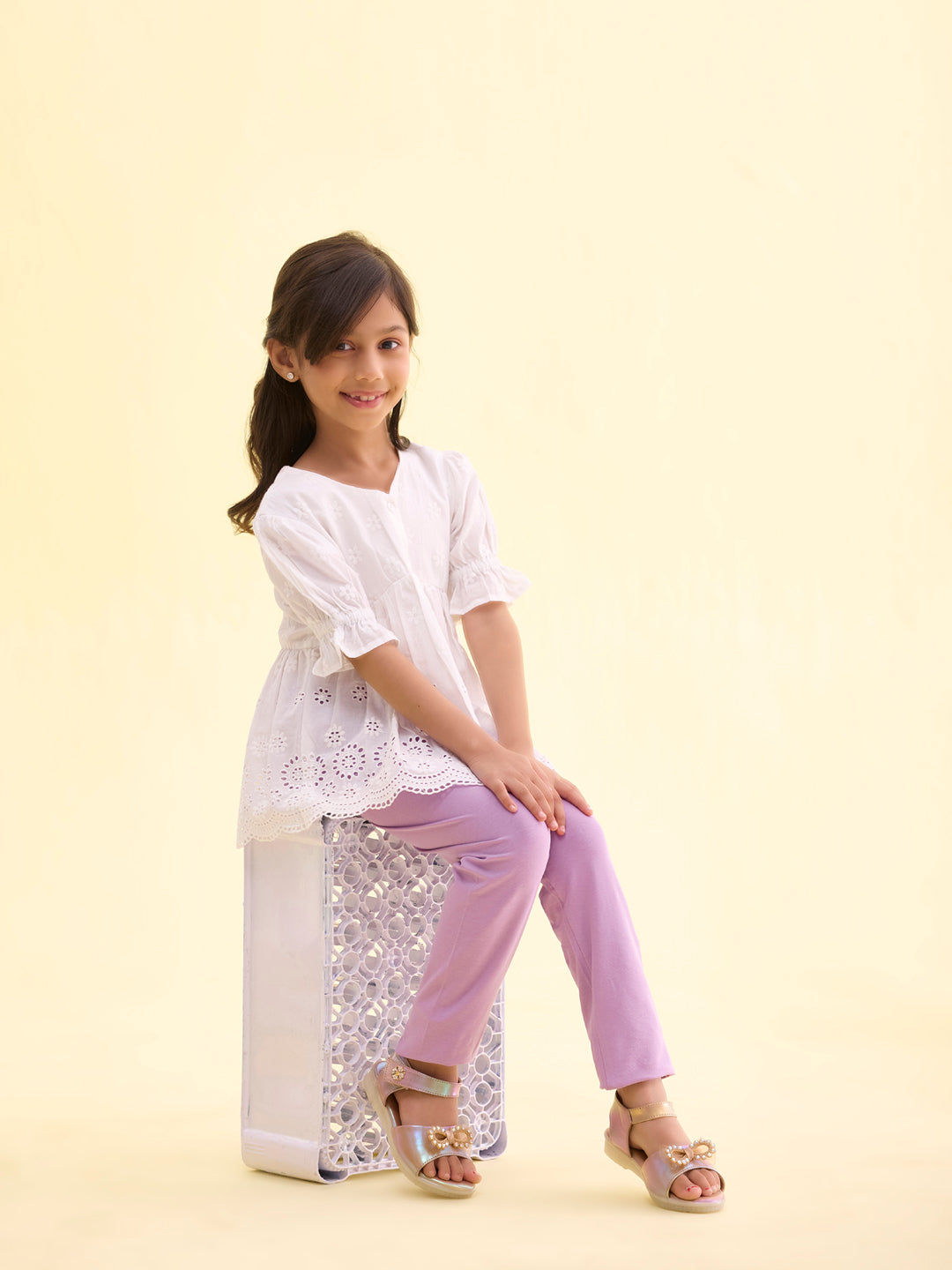 Baby Lilac Cotton Stretch Ankle Length Leggings