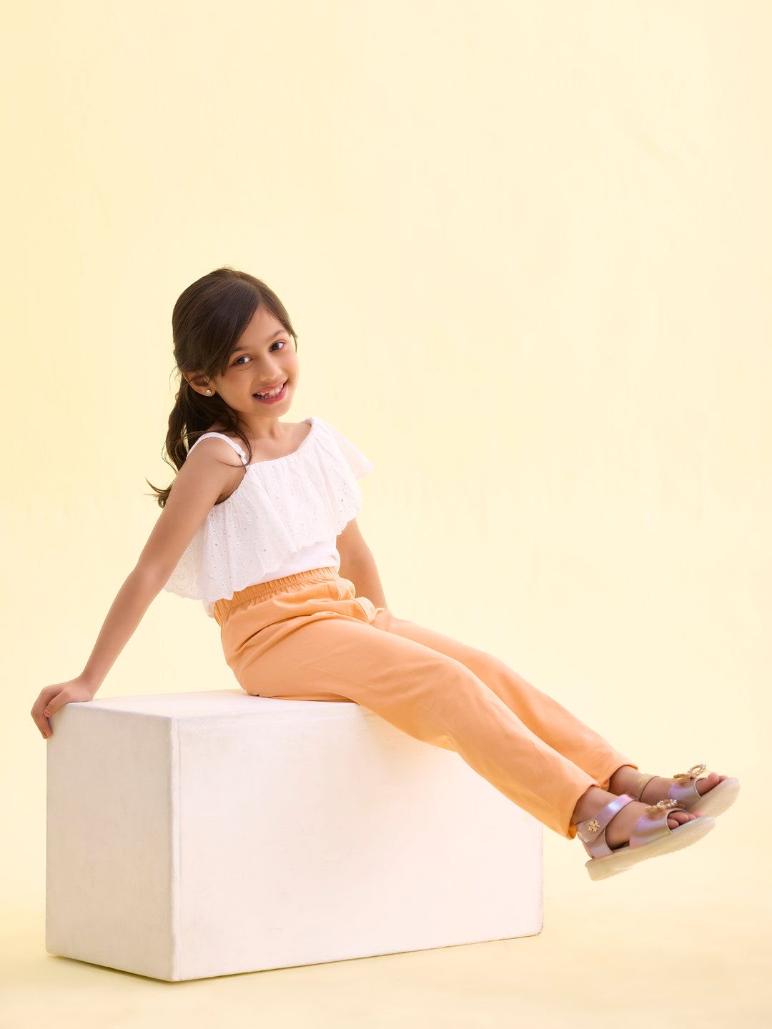 Light Peach Cotton Stretch Ankle Length Leggings