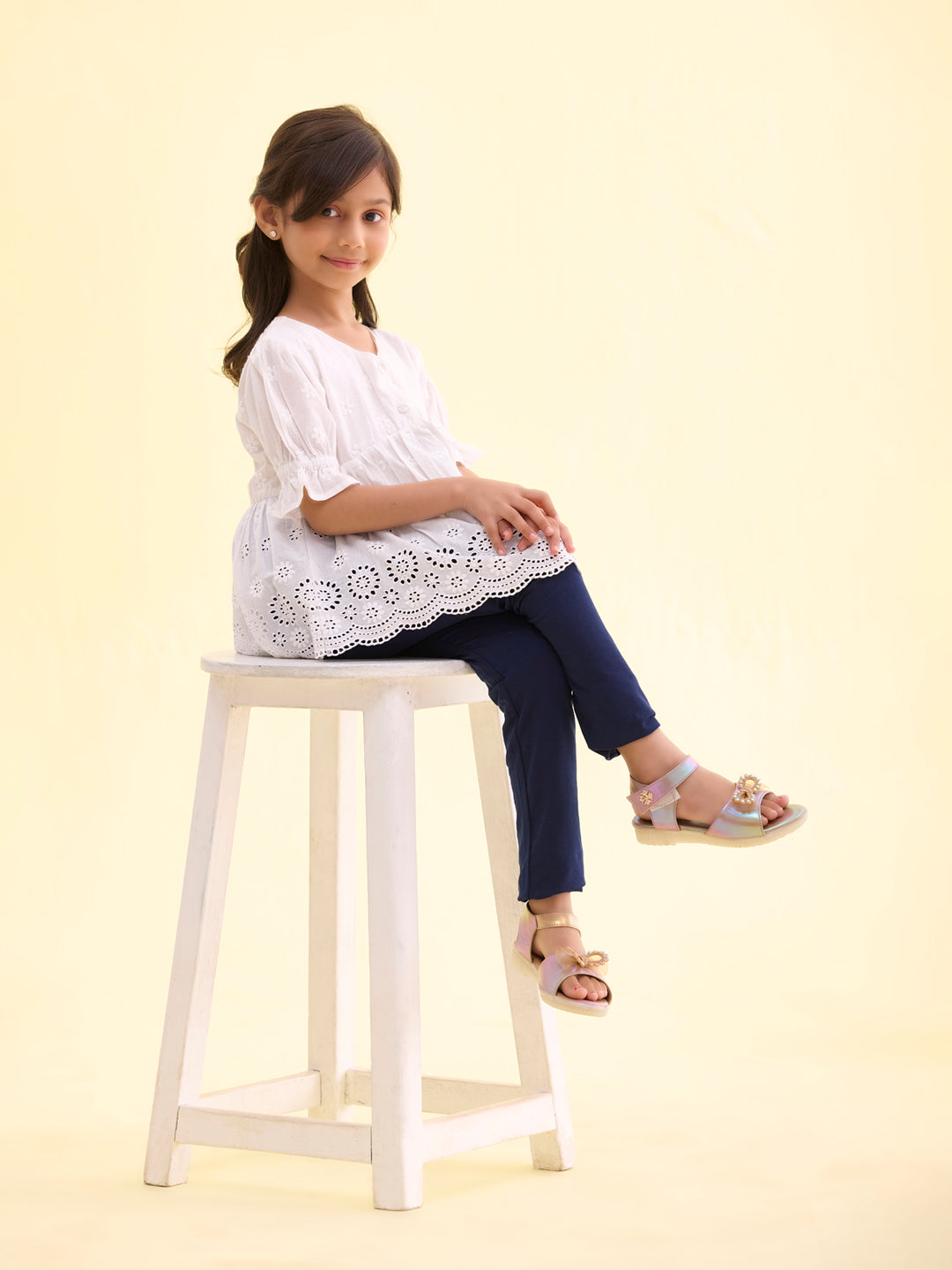 Navy Cotton Stretch Ankle Length Leggings