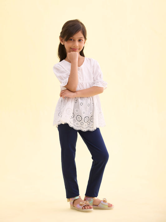 Navy Cotton Stretch Ankle Length Leggings